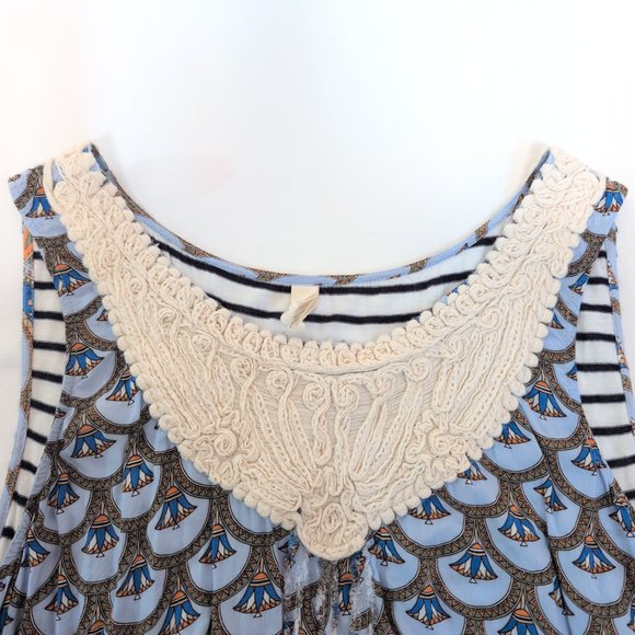 Tiny Boho Mixed-Print Crochet Yoke Tank Blouse‎ S - Picture 6 of 7